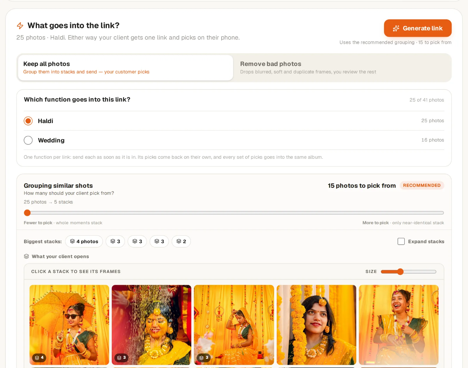 The Culling step with Keep all photos and Remove bad photos